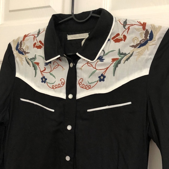 Urban Outfitters, Western Shirt Top, Dark Blue/Black with Floral Motifs, Small - Picture 2 of 7
